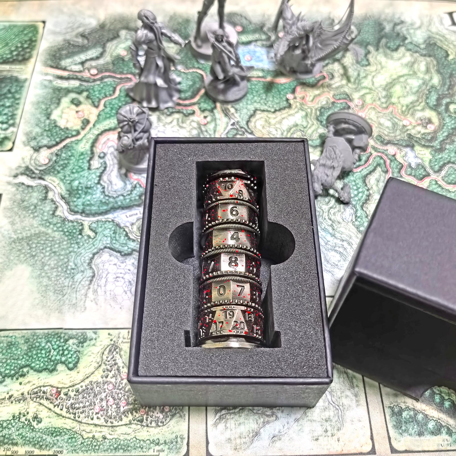 DND - Juego De Dados Giratorios Poliédricos De Metal para Dungeons and Dragons, Juego De Mesa (Plata)