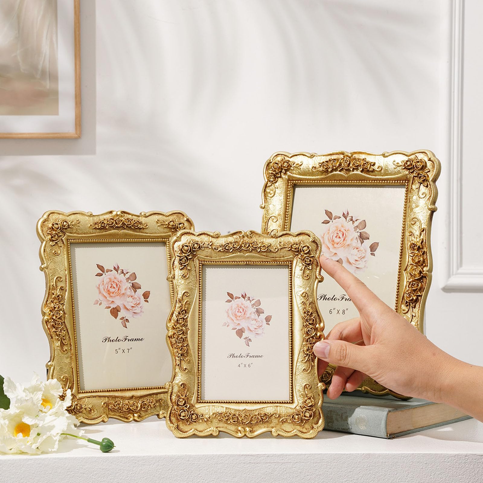 装飾的なゴールドの写真額縁 Amazon.co.jp: アンティークゴールド彫刻額縁、華やかな花柄エンボス