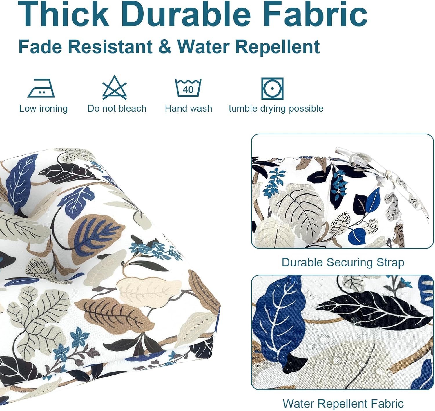 DYTXIII Set of 2 Outdoor Chair Cushions 19"x19"x4", Water Repellent Tufted Patio Seat Cushions with Ties, Thick Replacement Pads for Wicker Dining Chairs, Patio Furniture, Breeze Leaves Beige