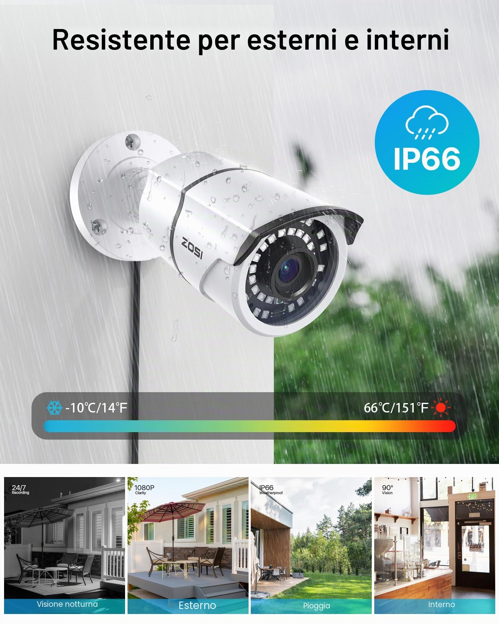 ZOSI 1080P Telecamera di sorveglianza per esterni, 2MP Videocamera Cablata AHD/960H/CVI/TVI, 36pcs 36M LED a infrarossi Custodia in Metallo, per Visione Notturna IP67