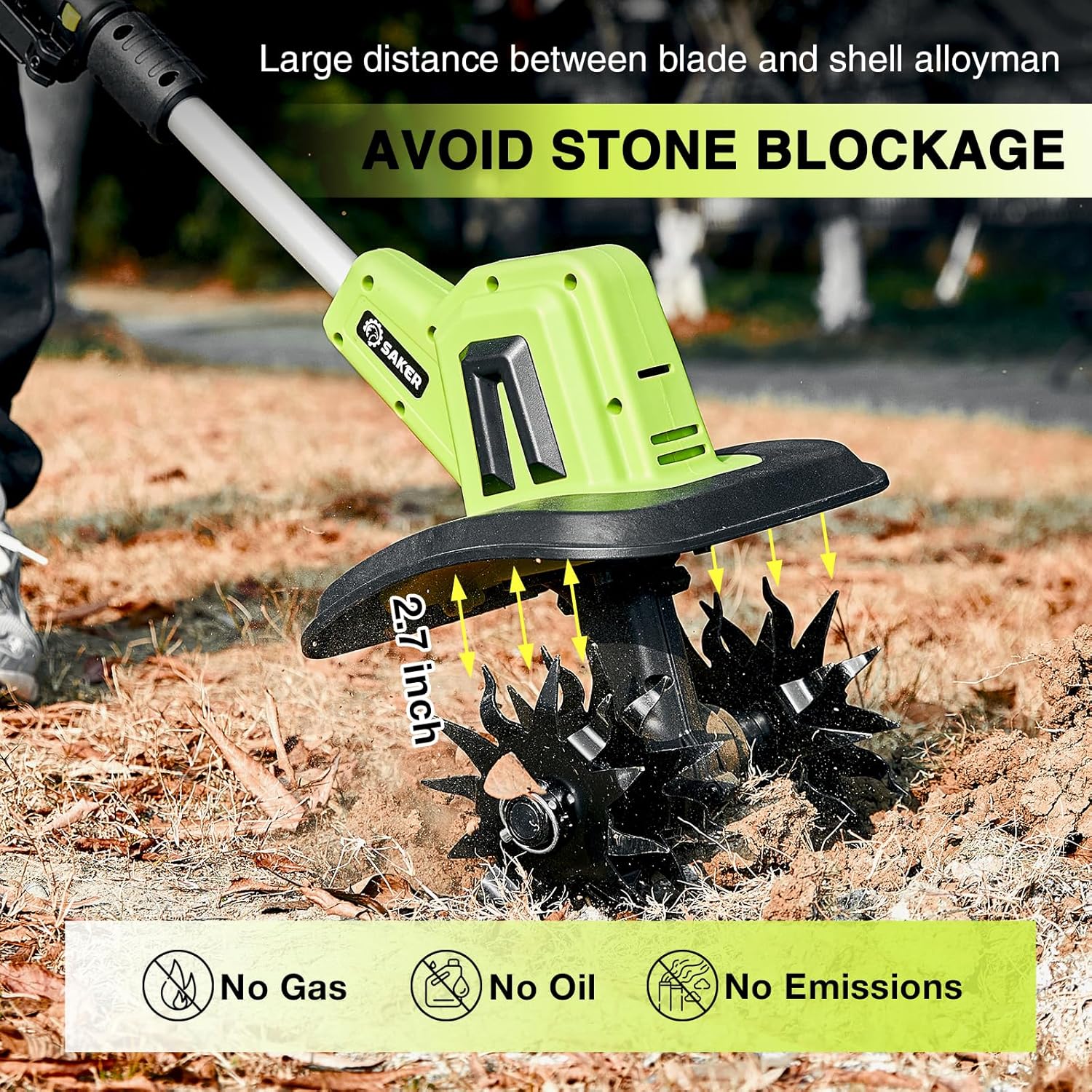 Saker 22V Cordless Electric Garden Tiller Cultivator, Lightweight Rototiller for Gardening, 9-Inch Tilling Width, 6.3-Inch Depth for Soil Preparation, Weeding, and Gardening 2 Batteries SK-TC18B