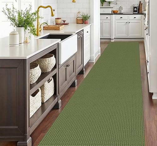 Vista 332 de EARTHALL - Tapete tejido lavable con parte trasera de goma, tapete trenzado de algodón antideslizante para interiores para entrada, pasillo, cocina