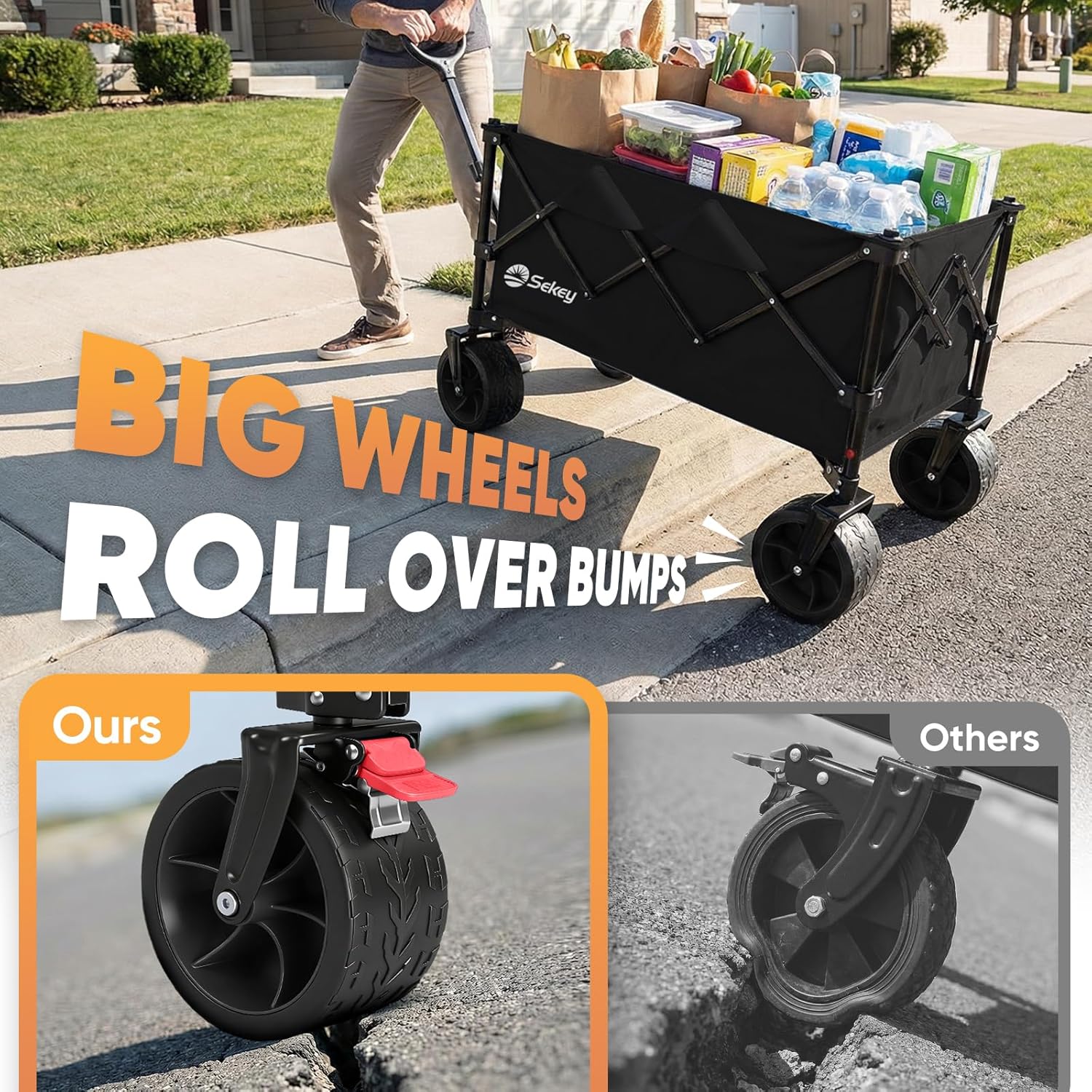 Sekey 150L Wagons Carts Foldable with Big All-Terrian Beach Wheels, Collapsible Heavy DutyWagon, Extra Large Folding Wagon,Foldable Wagon for Camping, Garden, Sports. Black