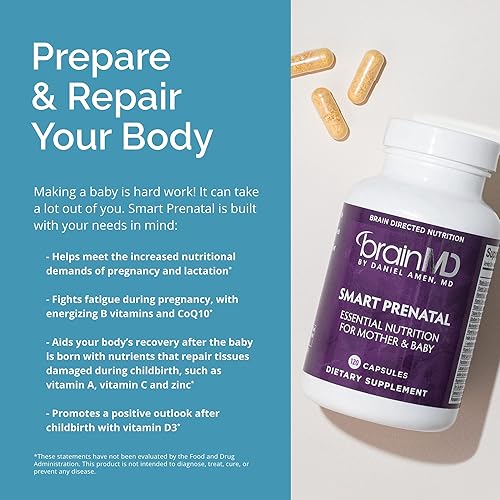 Miniatura 6 de Dr Amen BRAINMD Smart Prenatal - 120 cápsulas - Multivitamínico para mamá y bebé, promueve el embarazo, el crecimiento y el desarrollo saludables en
