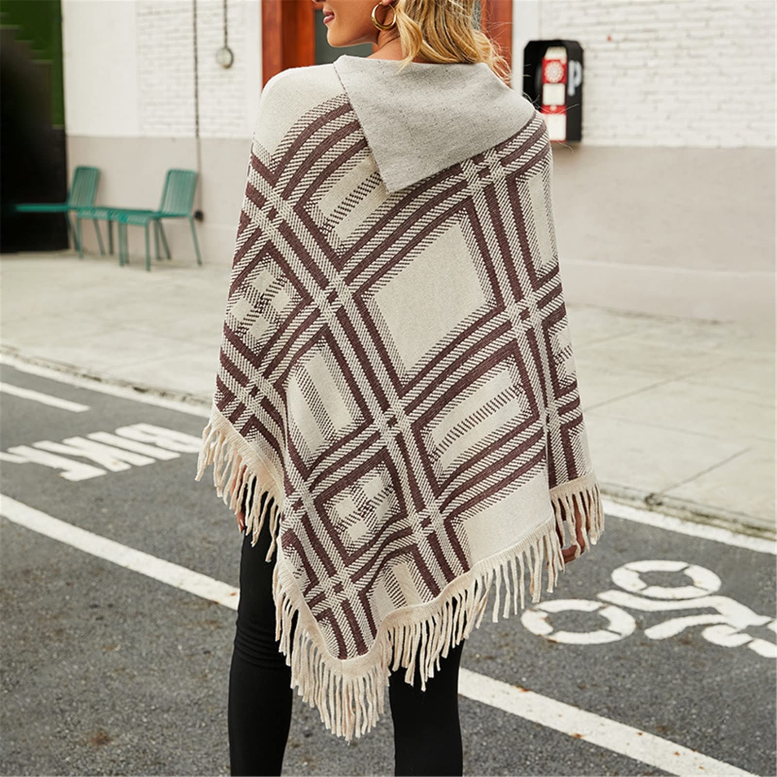 Amazon | ケープショール レディースポンチョニットケープコートラップ