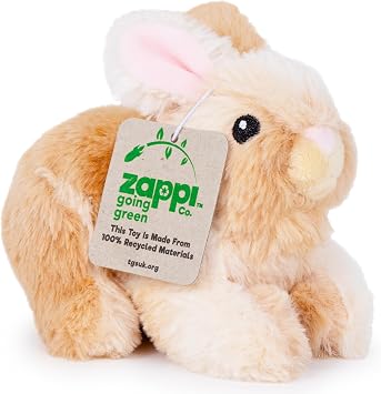 Zappi Co 100% Recycled Plush Rabbit Toy 15cm Length Stuffed Soft Cuddly Eco Friendly animals Collection For New Born Child First kid