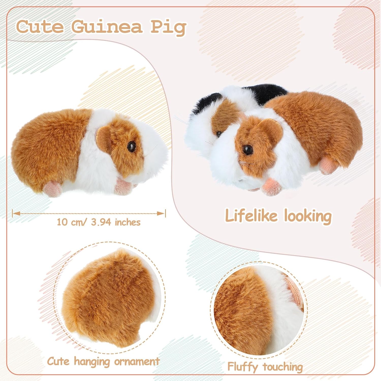 12 Pieces Cute Guinea Pig Stuffed Animal Bulk Guinea Pig Plush Toy Small Stuffed Doll with Chain for Boy Girl Party Favors Goodie Bag Fillers Carnival Prizes Birthday Gift, 4 Inch