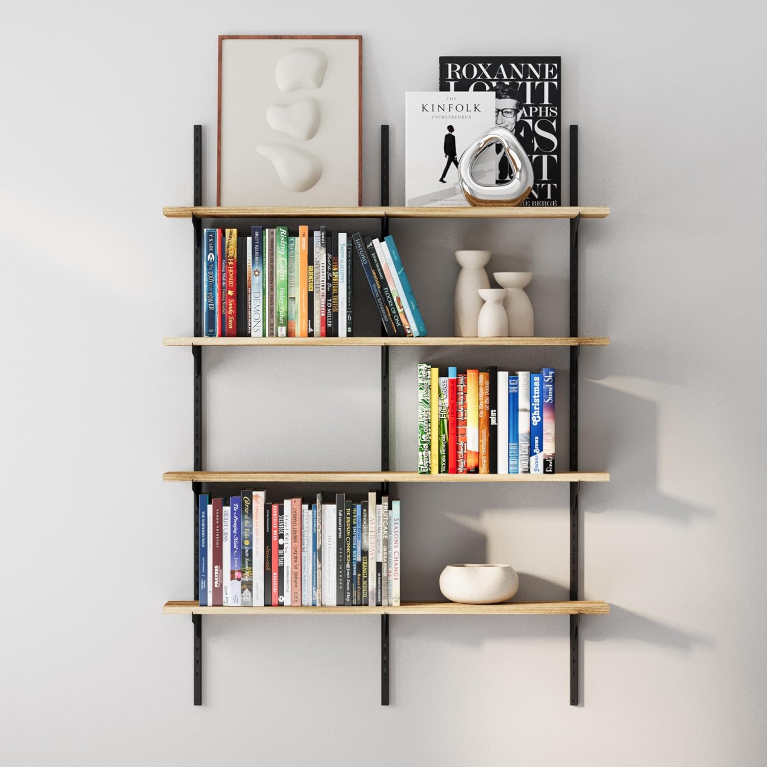 Wallniture Turin 36 inch Wooden Wall Shelf Unit, Height Adjustable Wall Shelves for Display, Storage, Organization and Decor, Kitchen Organizer Shelf, Floating Bookshelves for Living Room