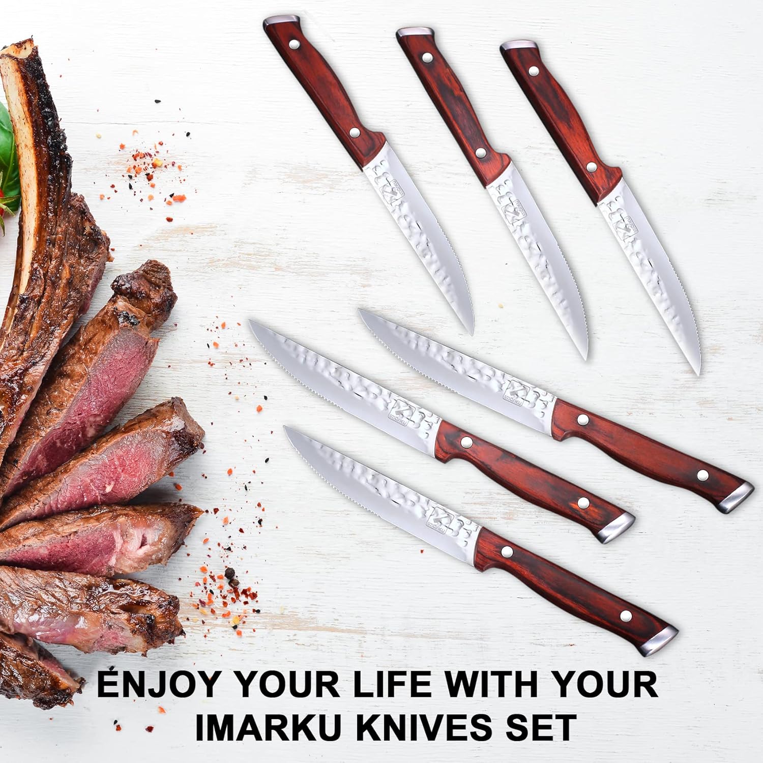 Blасk Frіdау Sаlе 2022 Kitchen Knife Set,imarku 16-Piece Knife Set With Block,Professional German Stainless Steel Knife Set with 6 steak knives and Knife Sharpener,Unique Hammered Design