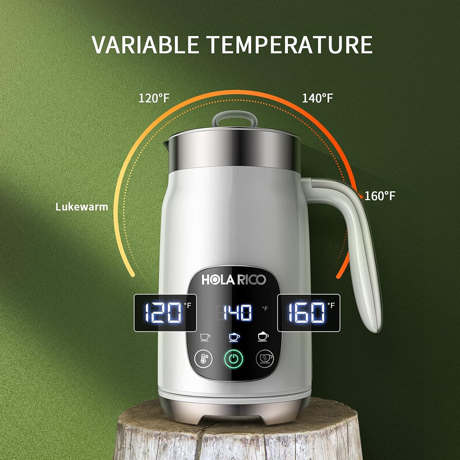 Hola Rico Milk Frother Electric Milk foam Maker and Steamer 14.1oz with Variable Temp, Smart Digital Display & Touch Control, Memory Function for Latte, Cappuccino, Warm Milk, Hot Chocolate: Kitchen & Dining