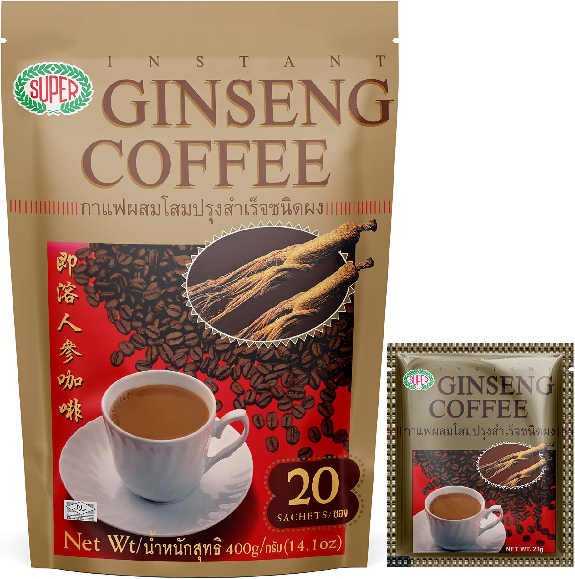Super Instant Coffee, Ginseng, 20-Count