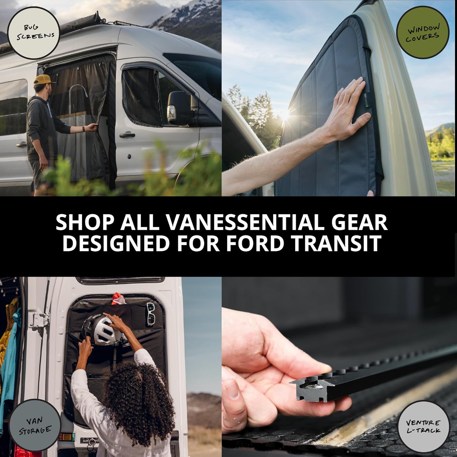 VanEssential Insulated Stealth Blackout Rear Door Window Covers Designed for Ford Transit Van High and Medium Roof Year 2015 to Current with NO Plastic Trim (Pair) - Charcoal Gray