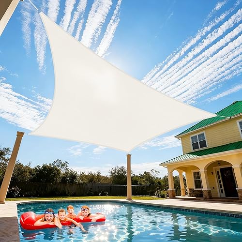 Artpuch Toldo tipo vela, 10 x 13 pies, cubierta color crema para patio al aire libre, 185 GSM rectangular, para jardín, parque infantil