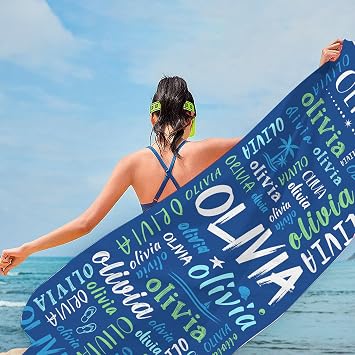 Personalized Beach Towels for Adults Kids, Custom Pool Towels with Name, Oversized Beach Towels for Women Men Summer Gifts, Quick Dry Bath Towels for Vacation, Swim & Camping