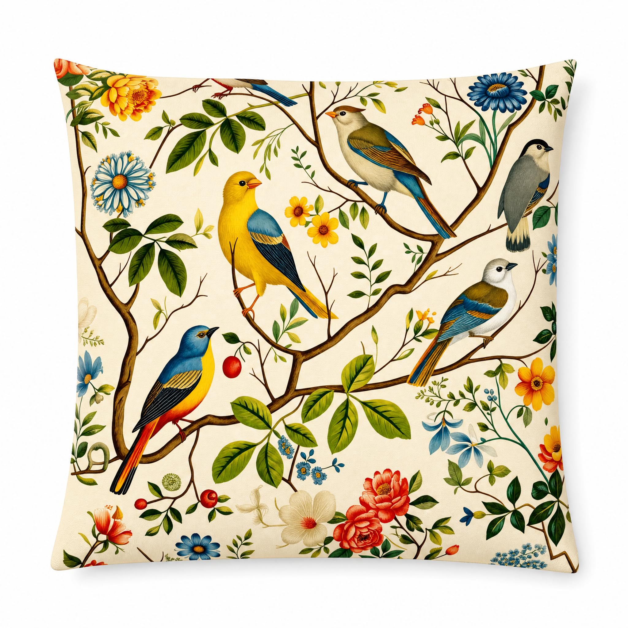 Cushion Cover 50 x 50 cm Linen Cotton Bird Motif Asian Style without โ image 1