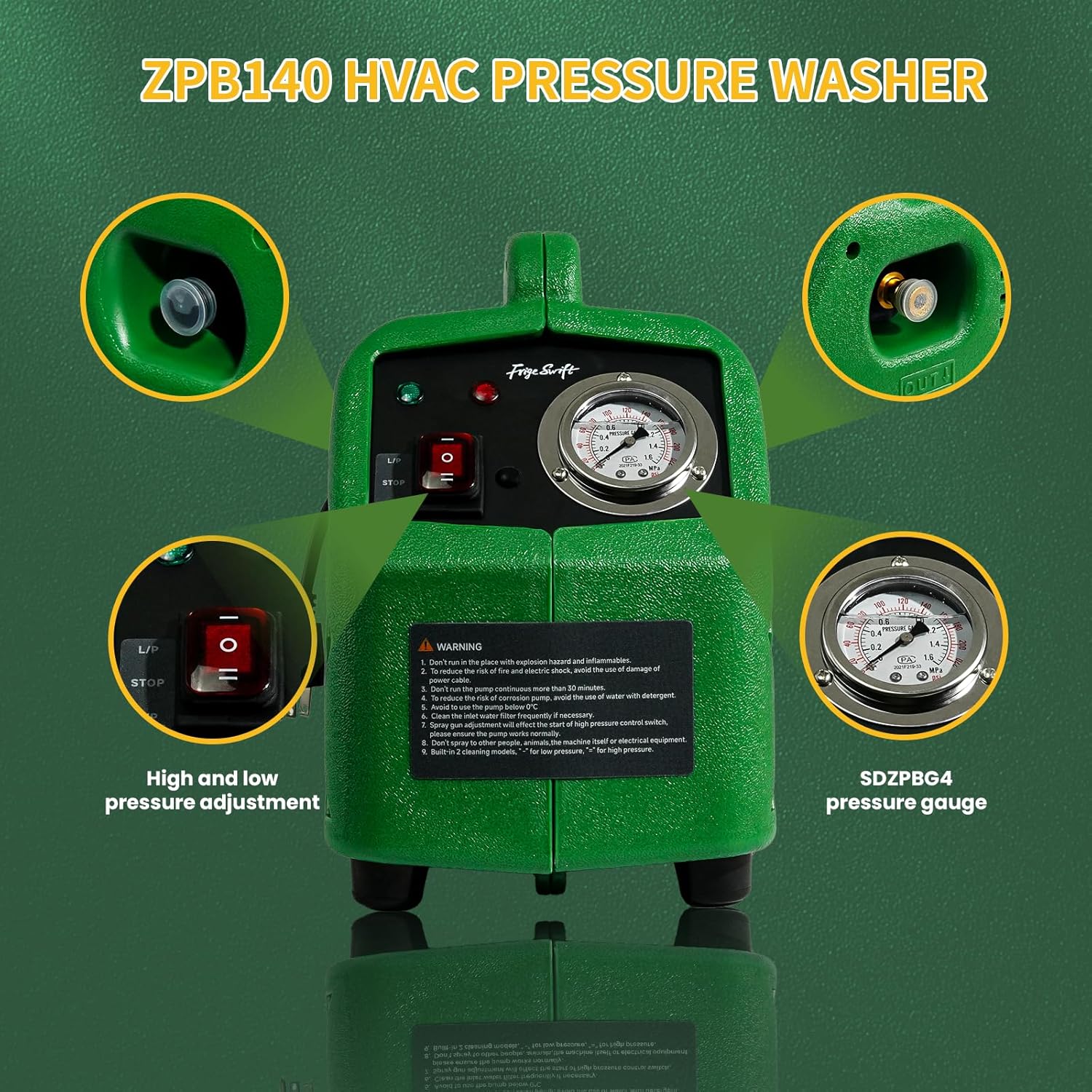ZPB140 Port A Blaster HVAC Coil Cleaning, Portable Pressure Washer & Coil Jet Cleaner for AC Unit, 120V 80W with 4L/min Flow Rate & 0.7-1.0MPa Working Pressure, for Indoor or Outdoor Use