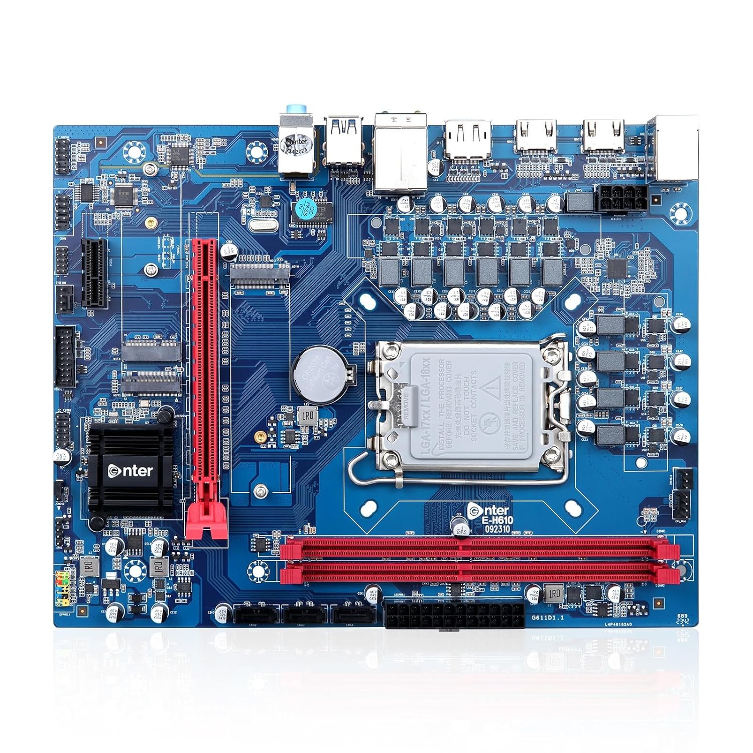 Enter H610 | Intel LGA 1700 Socket | Supports 12th Gen Intel Core Series Processors | DDR4 Compatible | Supports DDR4 3200MHZ | SATA 3.0 | 4USB2.0, 2USB 3.0, 1DP Port, 2HDMI Port, 1RJ45 Port