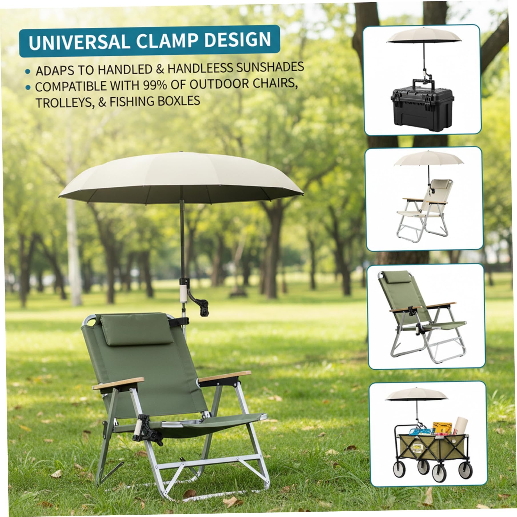Parapluie portable réglable à 360° pour chaise – Pare-soleil avec pince pour plage, camping et chaises d'extérieur, 45, 28