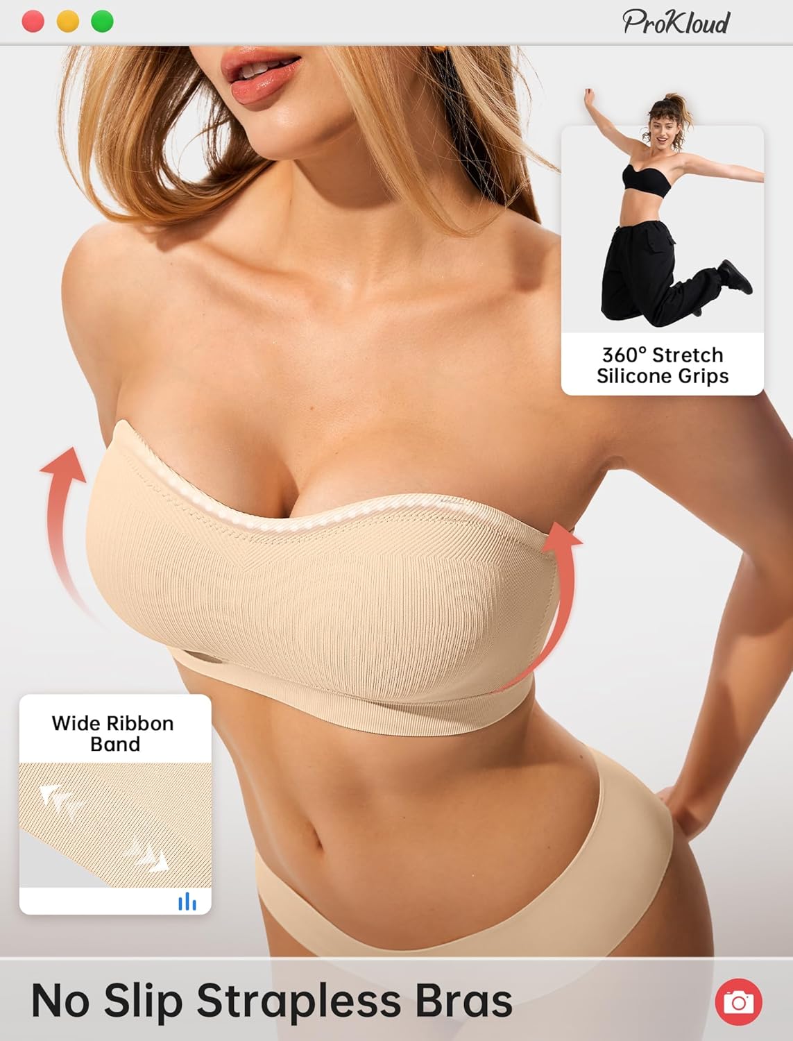 Strapless Push Up Bras for Women Wireless Bandeau Bra Non-Slip Silicone Tube Top Padded Convertible Bralette - Image 3
