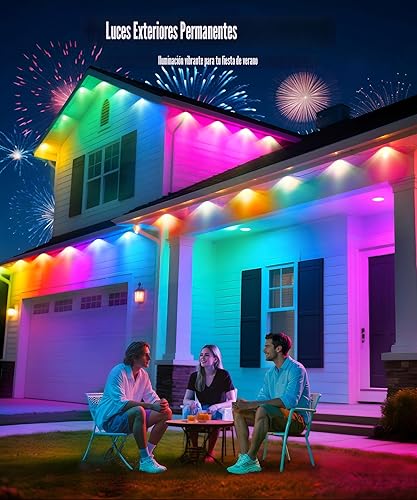 Miniatura 7 de POOFZY Luces permanentes al aire libre para casa, 100 pies RGB+IC decoración inteligente al aire libre, 50 modos de escena, aplicacióncontrol