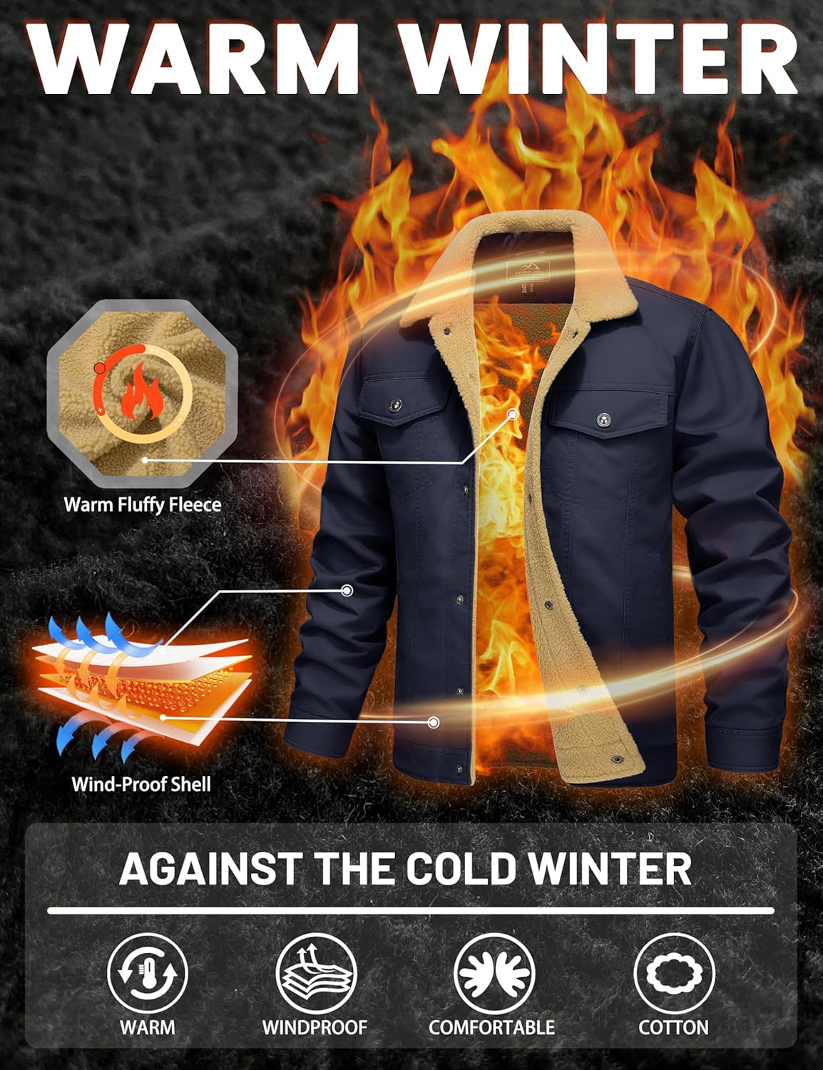 MAGCOMSEN Winter Jackets for Men Thick Thermal Fleece Lined Coats Warm Cotton Sherpa Jacket Work Cargo Multi Pockets - Image 4