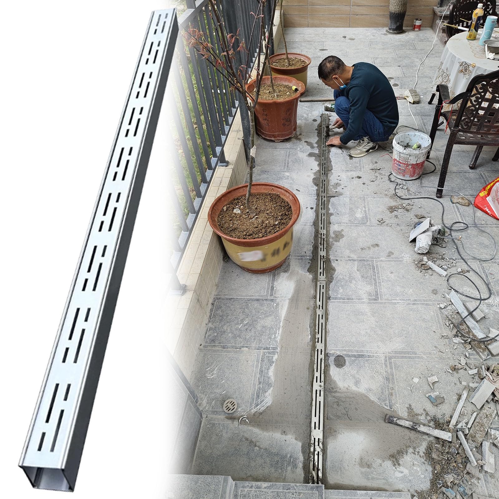 Canal de drainage de cour étroit avec grilles acier inoxydable pour allée