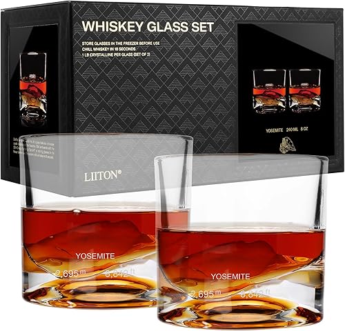Miniatura 22 de LIITON American Peaks - Juego de 4 vasos de whisky de cristal pesado, vaso de bourbon grueso congelable de 1 libra cada uno, regalos de whisky