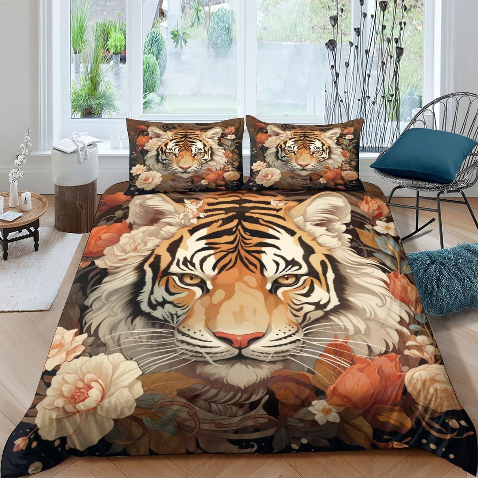 Housse de couette double 200x200cm microfibre douce style jungle sauvage