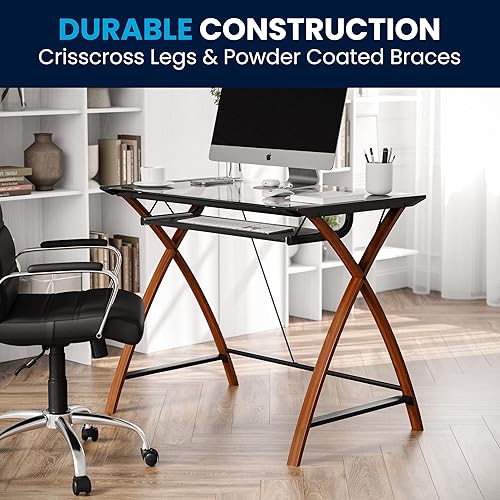 Miniatura 7 de Escritorio de vidrio Flash Furniture para computadora con compartimento deslizable para teclado Vidrio Metal