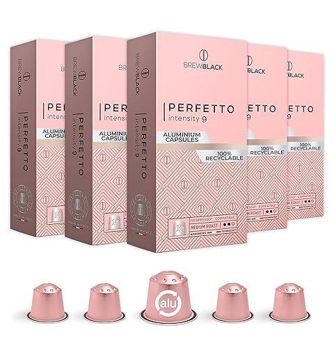 BrewBlack Cápsulas de café Perfetto de aluminio  50 cápsulas de café 100% arábica tostado oscuro  Intensidad 912, compatible con Nespresso* Línea