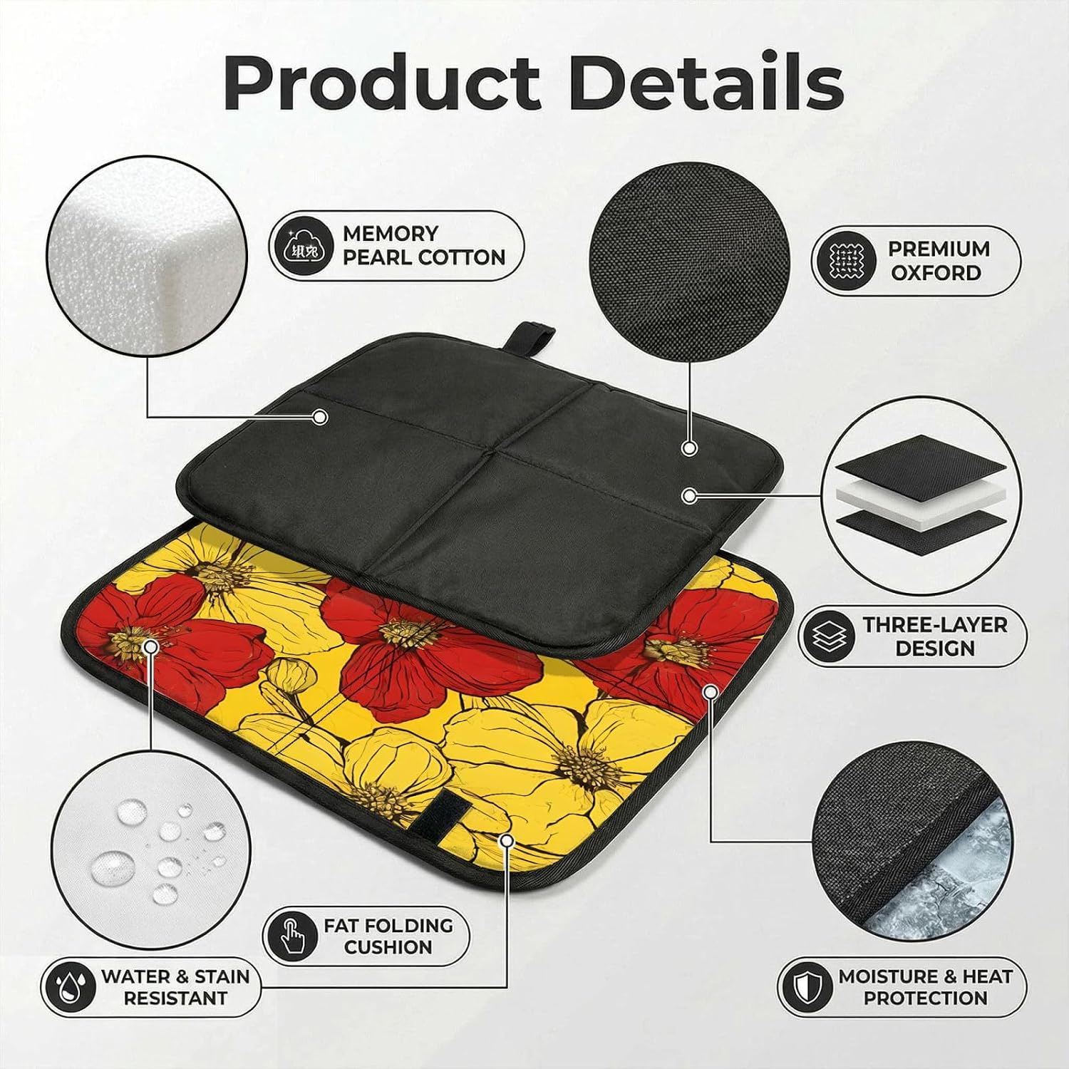 (Pretty Poppy Flowers) Sitting Pad Foldable Seat Cushion Lightweight Camping Seat Mat with Hook for Outdoor Hiking Picnic Camping