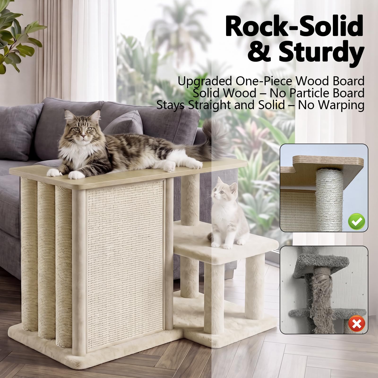 Homegroove Kratzschutz Sofa Beistelltisch mit Kratzbrett，Naturholz - Links