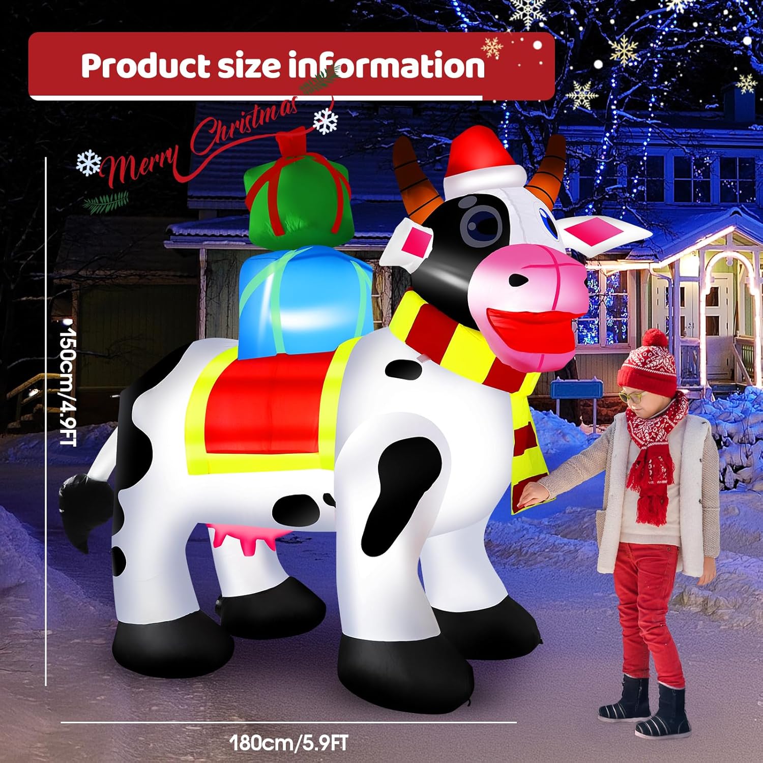 6 FT Outdoor Milk Cow Christmas Inflatables Decorations with Built-in LED Lights, Blow Up for Yard, Roof, Lawn - Image 7