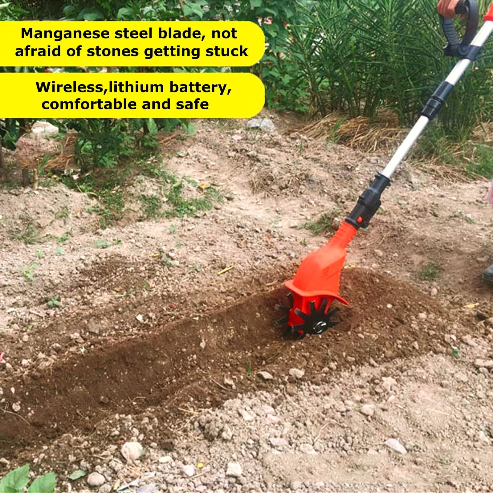 Kit Motozappa Rotavator Per Coltivatore Da Giardino Senza Fili Batteria Al Litio Da 20 V, Potente Coltivatore Di Terreno(2ABattery)
