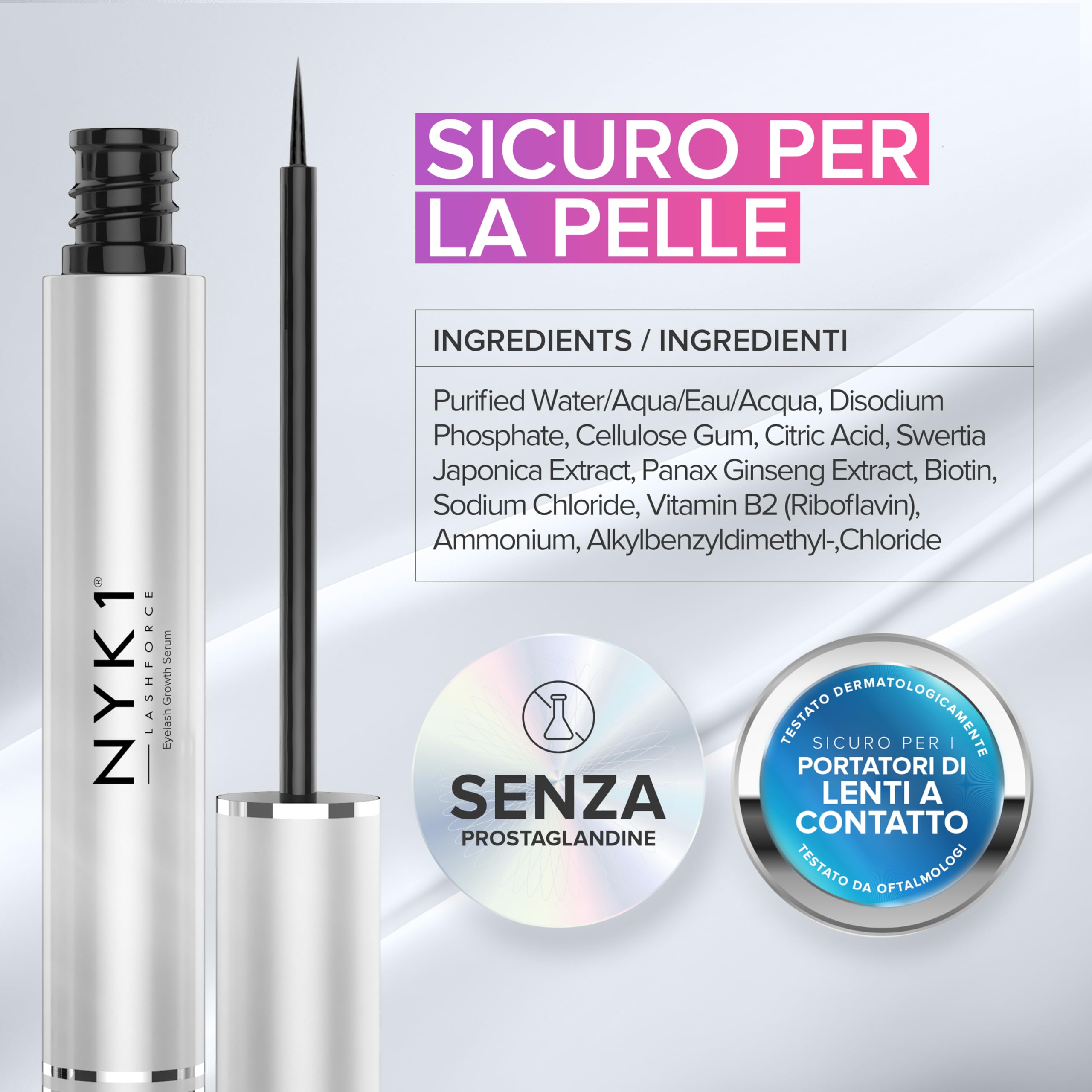 NYK1 CONCENTRATO Siero Crescita Ciglia Per Ciglia Più Lunghe | XL - 8ml | LashForce Siero Crescita Ciglia per Ciglia Rade, Corte e Sottili - Formula Facile da Applicare per Ciglia più Folte e Spesse
