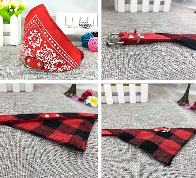 Foto 6 de 6 de Newtensina 2pcs Pañuelo de perro a cuadros lindo cachorro pañuelo ajustable cachorro collar bufanda…