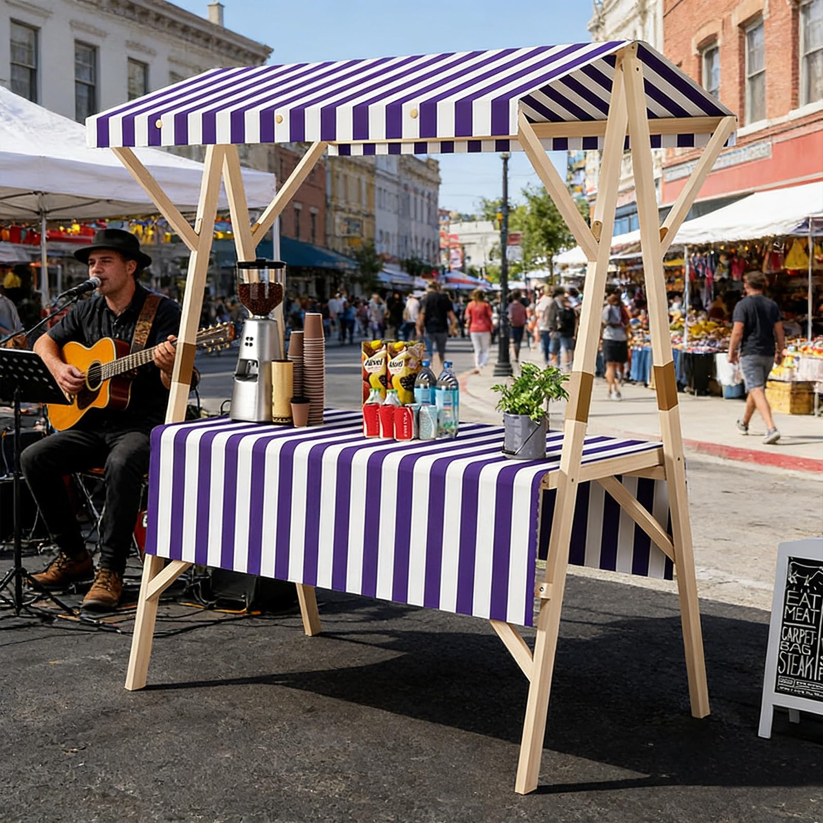 Puesto de Mercado Plegable con toldo, Carrito portátil para vendedores ambulantes en Eventos y Comida callejera.