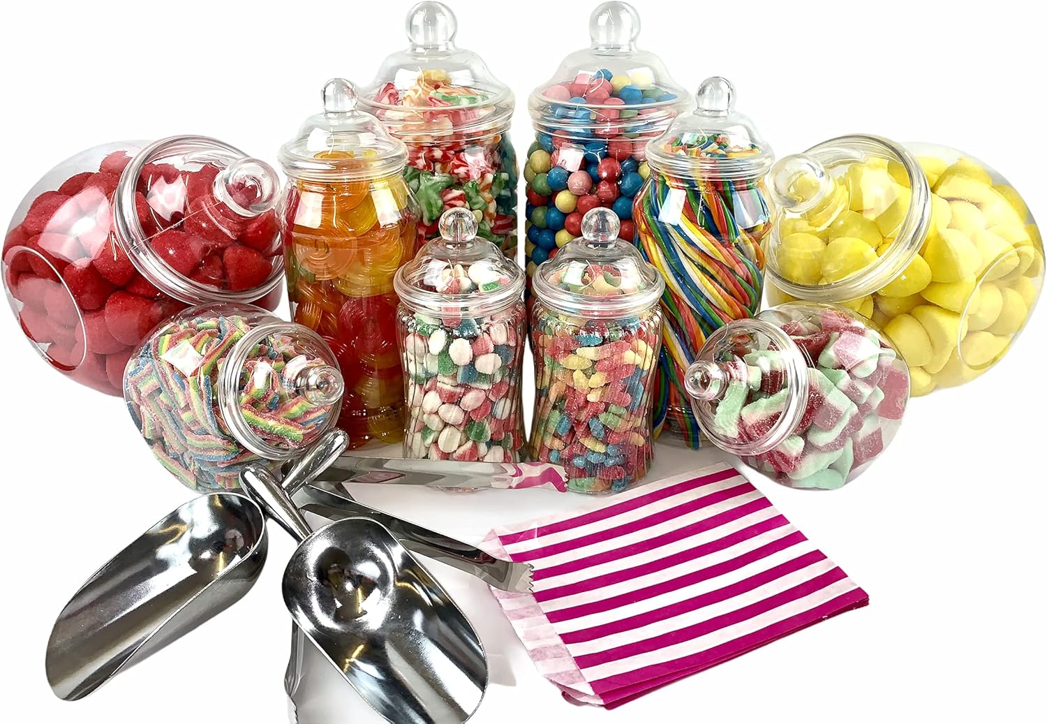 Sweet Candy Buffet Pick & Mix Jars Set of 10 Mixed Jars with