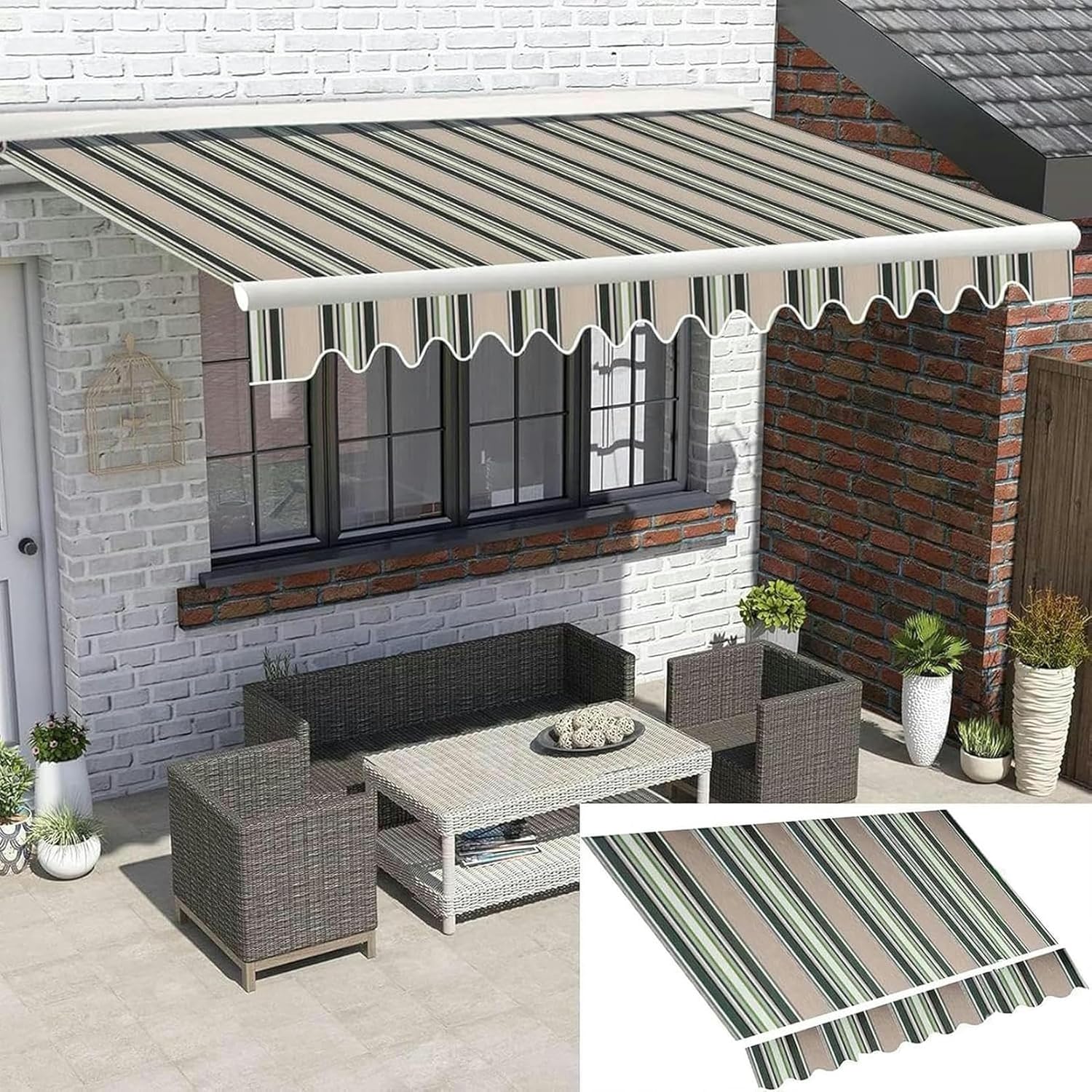 Awnings for Patio Patio Awning Top Replacement Fabric Polyester Canopy Cloth with Protection Retractable Sun Shade Top Cover for Window Door Market Deck (Fabric Only)