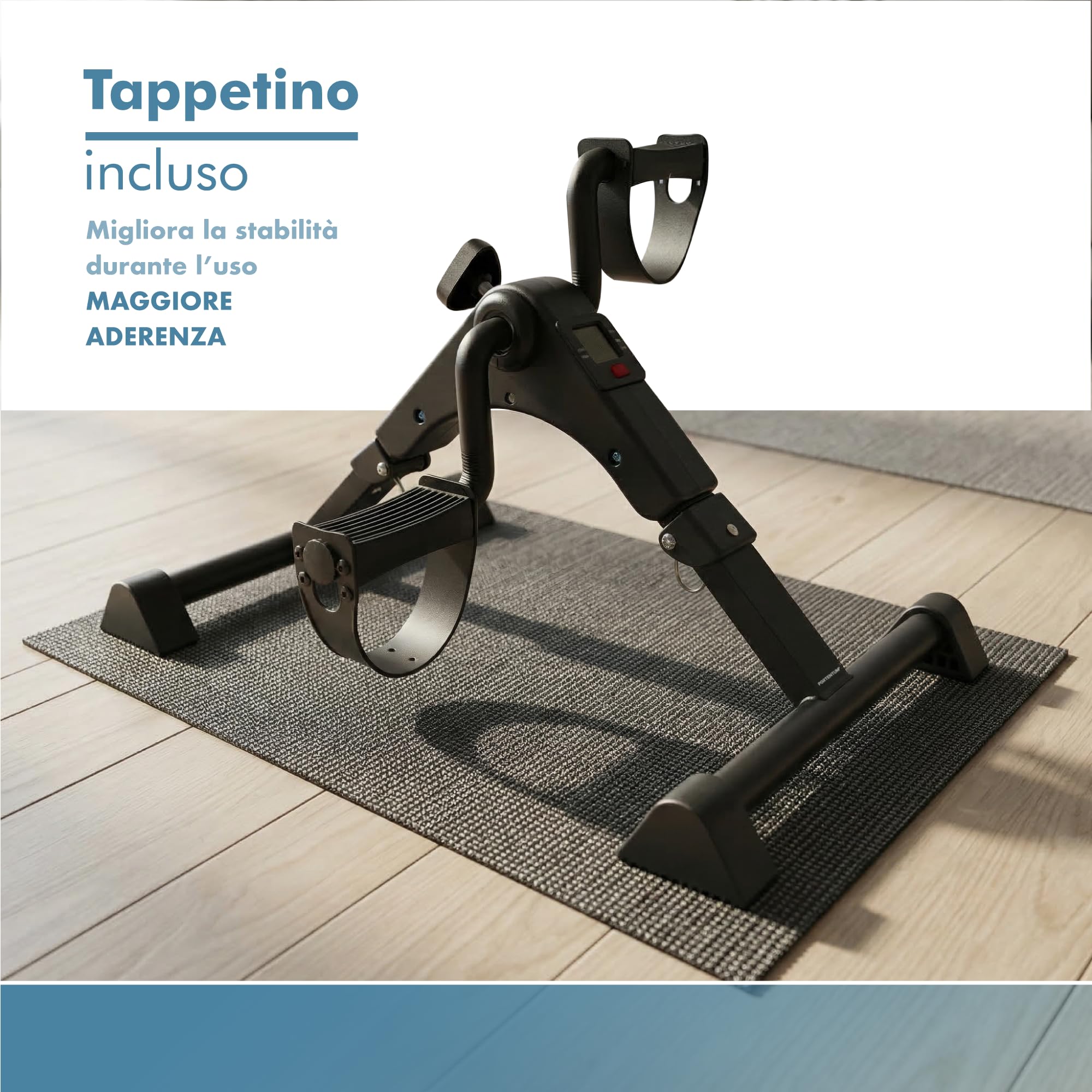 PORTENTUM Pedaliera riabilitazione per anziani con base migliorata e tappetino antiscivolo – Pieghevole – Schermo LCD – Mini cyclette da seduta braccia e gambe compatta con resistenza regolabile