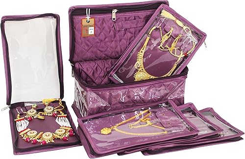 Miniatura 12 de atorakushon Juego de 5 bolsas de maquillaje de satén para cosméticos, collares, aretes, organizador de joyas para mujer (dorado)