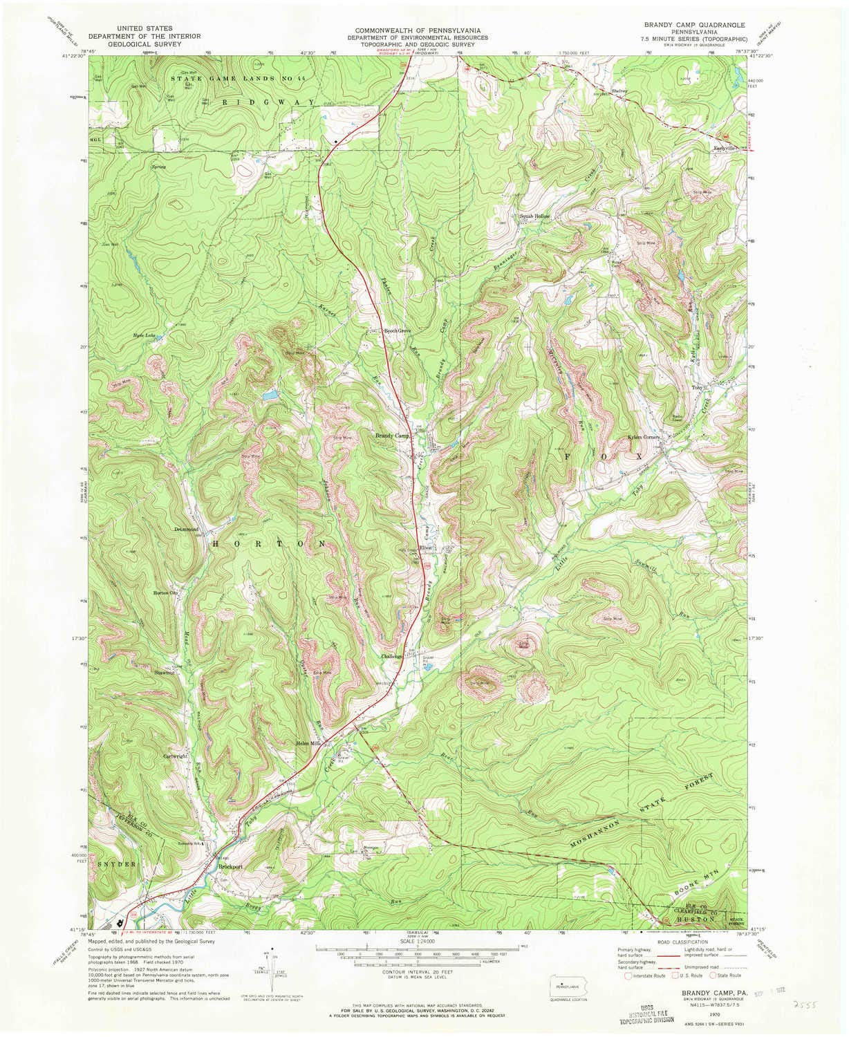 YellowMaps Brandy Camp PA topo map, 1:24000 Scale, 7.5 X 7.5 Minute, Historical, 1970, Updated 1972, 26.9 x 22 in - Tyvek