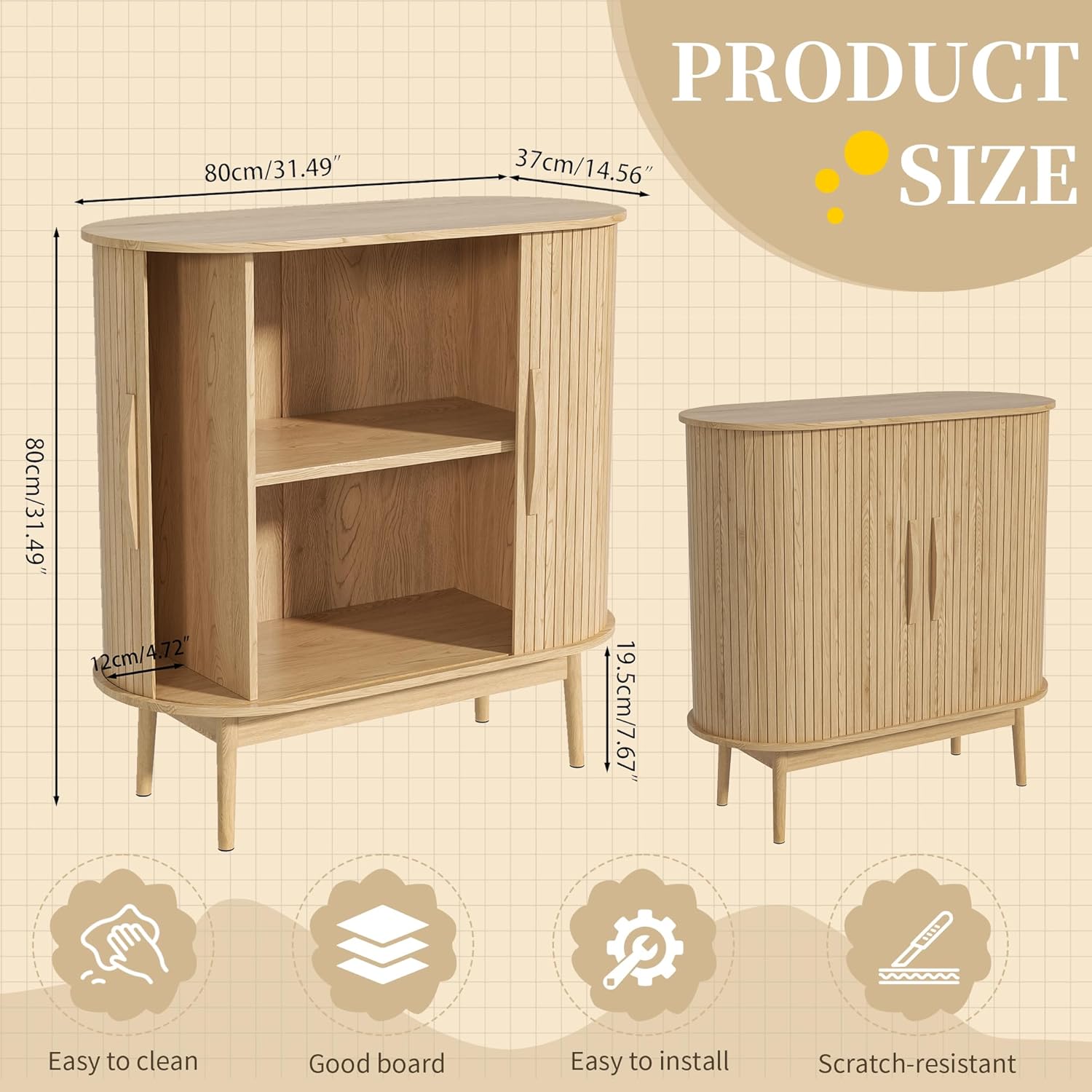 31" Small Sideboard Buffet Cabinet with Storage, Sliding Doors, Wooden Narrow Accent Storage Cabinet, Modern Buffet Table Coffee Bar Cabinet for Kitchen, Living Room (Wood)