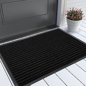 Yimobra Front Door Mat Outdoor Indoor Entrance, 100% Waterproof All-Season All Weather Doormat, Welcome Matt Outside Entry, Non Slip, Low Profile, Heavy Duty Patio Porch Floor Mats,29.5 x 17,Black