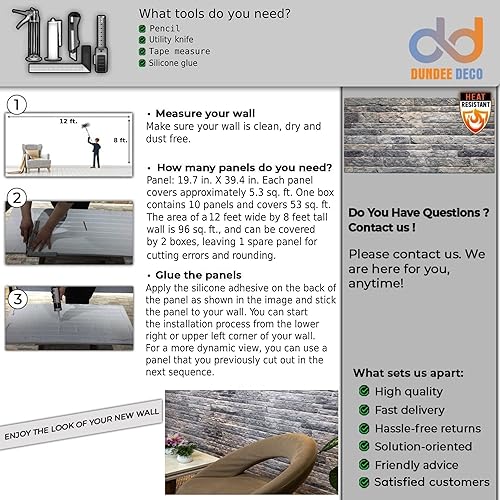 Miniatura 8 de Dundee Deco Paneles de pared 3D efecto ladrillo  Revestimiento gris claro con aspecto de piedra para pared, espuma de poliestireno, muestra, tamaño