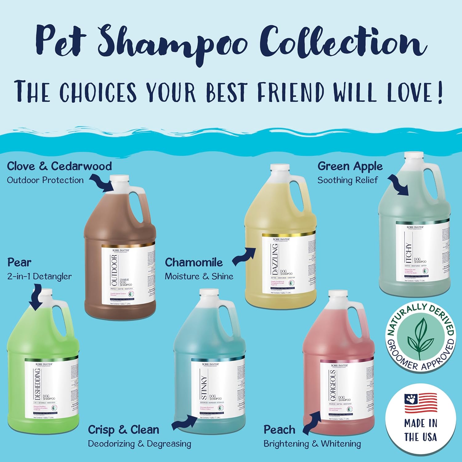 Bobbi Panter Moisture & Shine Dog Shampoo Argan Oil, Chamomile & Peppermint – Deep Nourishing Natural Formula for Soft, Shiny Coat, Tear-Free, 20:1 Concentrate, Made in USA, 1 Gallon
