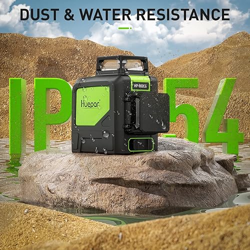 Miniatura 7 de Huepar - Nivel láser de autonivelación 360 nivel silencioso 902CG de haz verde de 150 pies línea horizontal y vertical con base giratoria magnética