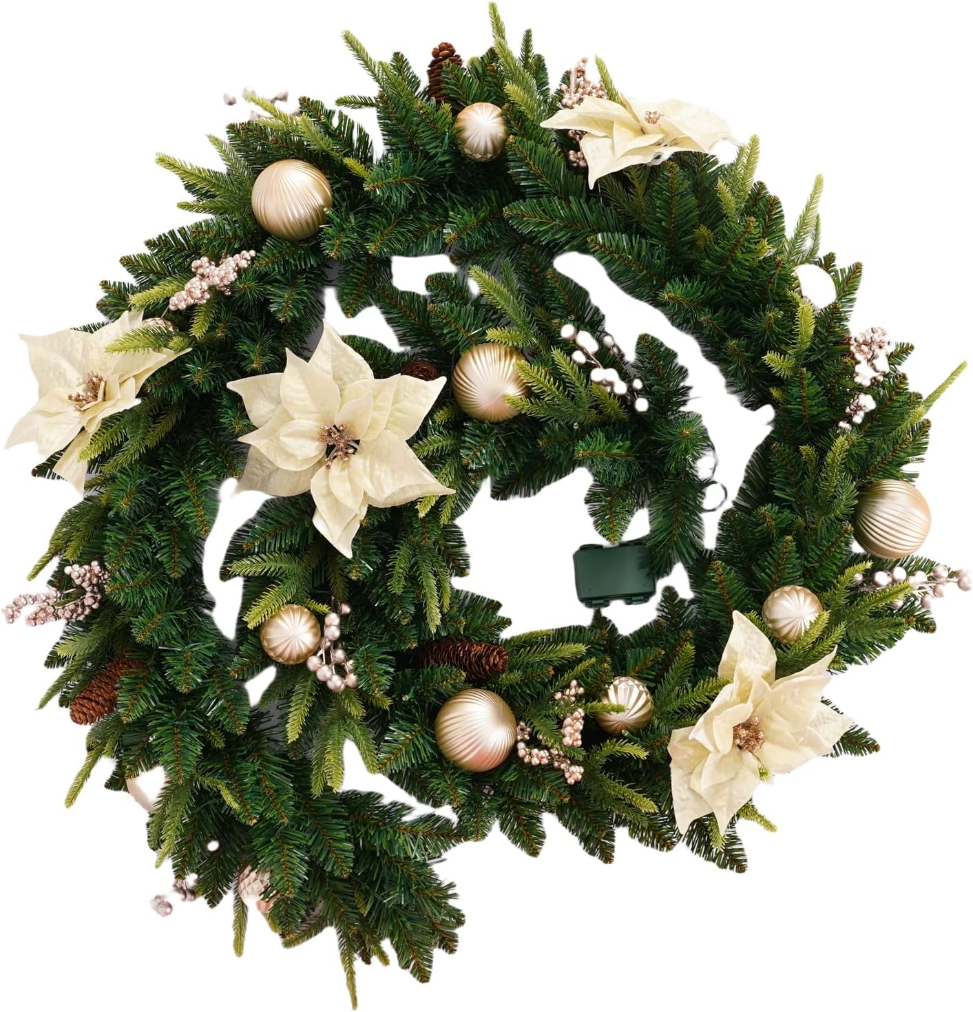 Pre-lit 9 FT LED Christmas Garland with Gold Flower and Berries, Multi-Function Christmas Garland with 50 Warm White LED Lights for Mantle Fireplace Staircase Porch Decor