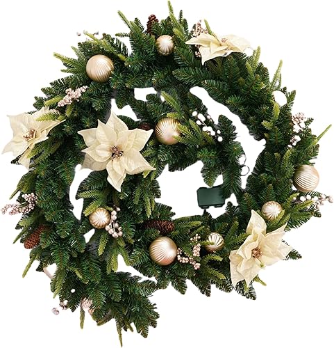 Miniatura 11 de Guirnalda de Navidad LED preencendida de 9 pies con 20 bolas rojas, guirnalda de Navidad multifunción con 50 luces LED blancas cálidas para