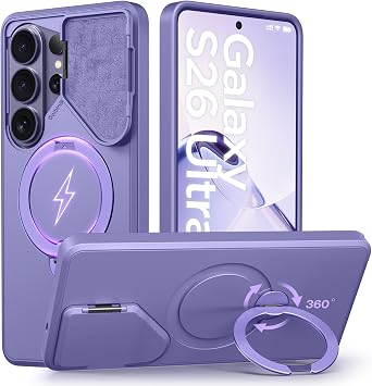 GolbinBox 360 Adjustable Magnetic Stand for Samsung Galaxy S26 Ultra Phone Case, Flip Camera Cover for Lens Privacy, Matte Anti-Slip Grip, Shockproof Protective for S26 Ultra Case, Hyacinth Purple | Flip Camera Cover, 360 Metal Kickstand, 16N Magnetic Hold, Matte Anti-Slip Grip, Wireless Charging, 12FT Drop Protection